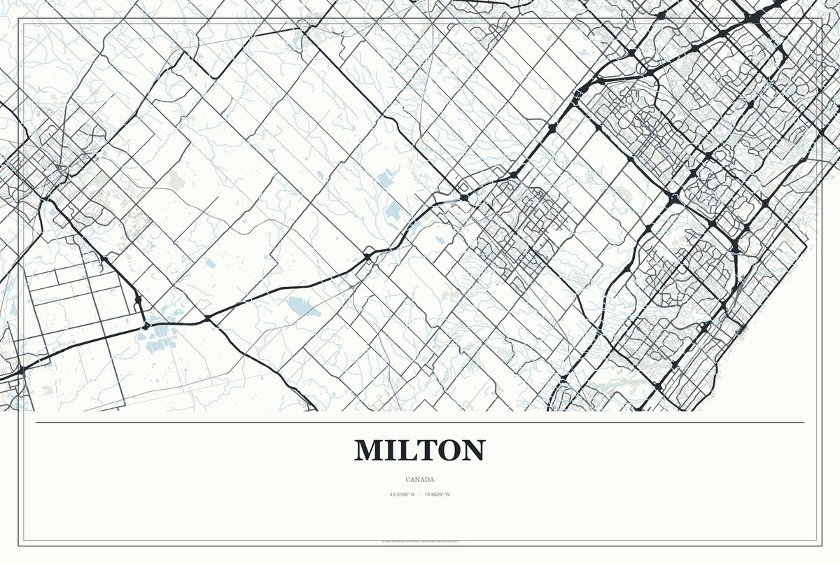 Milton, Canada City Map Aluminum Sign in Gallery Air style