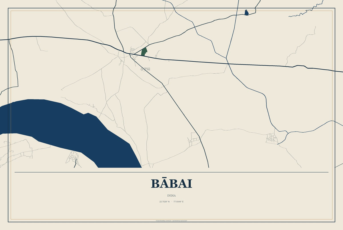Bābai, India City Map Aluminum Sign in Coastal Cutout style