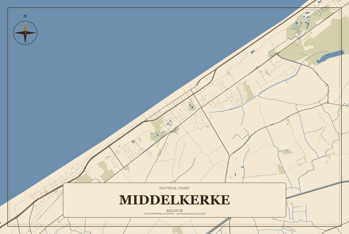 Middelkerke, Belgium City Map Aluminum Sign in Heritage Nautical style