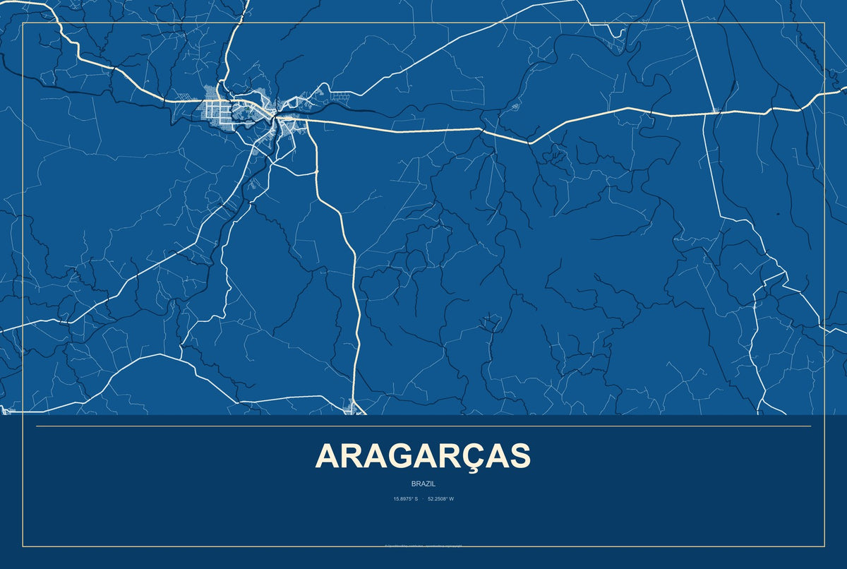 Aragarças, Brazil City Map Aluminum Sign in Harbor Cobalt style