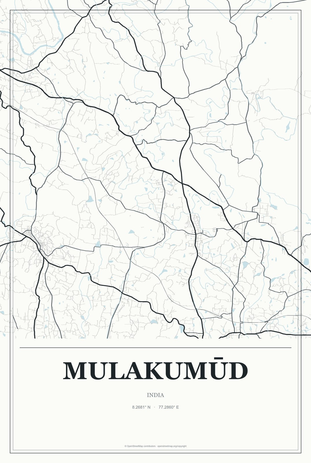 Mulakumūd, India City Map Aluminum Sign in Gallery Air style