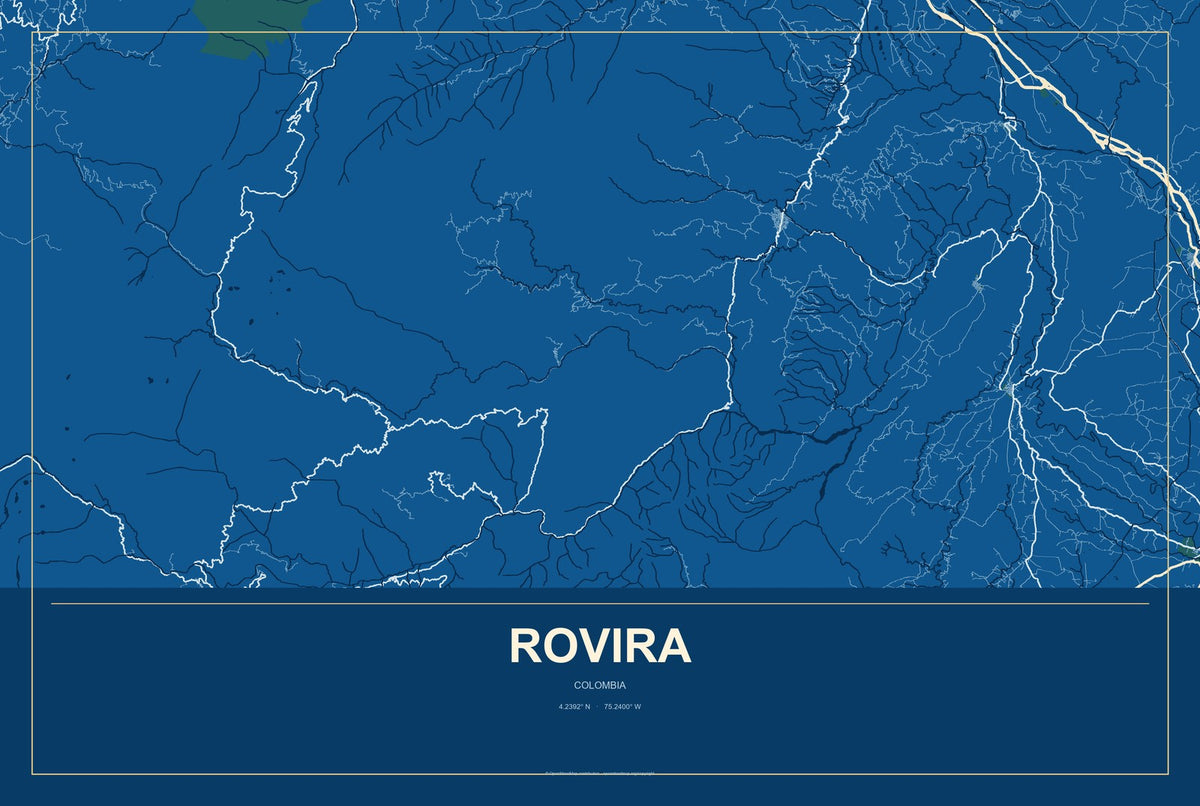 Rovira, Colombia City Map Aluminum Sign in Harbor Cobalt style