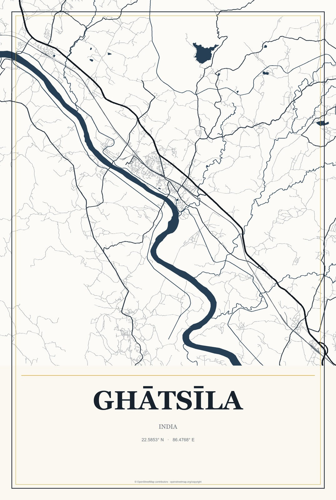 Ghātsīla, India City Map Aluminum Sign in Citrine Modern style