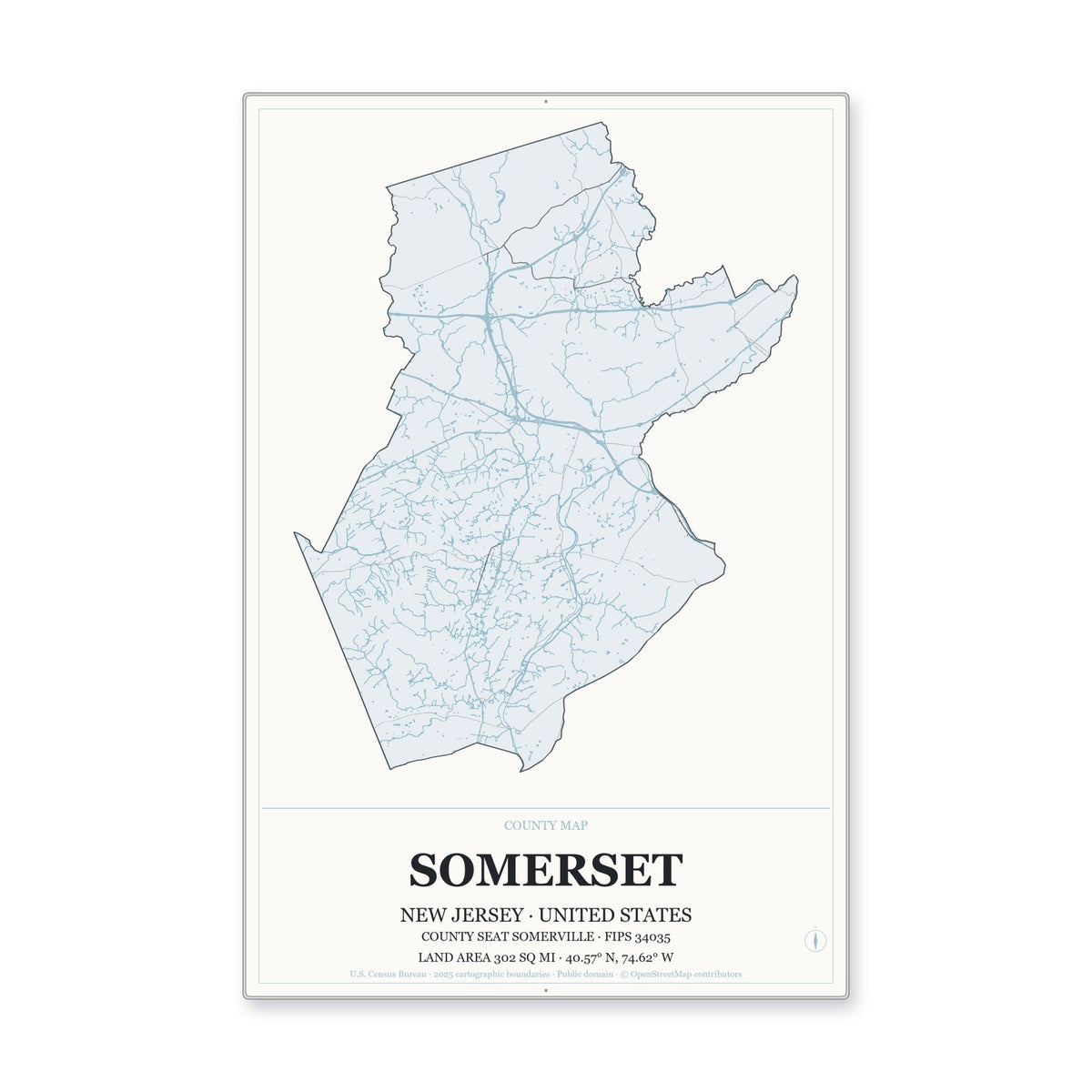 Somerset County, New Jersey Map Aluminum Sign in Gallery Air style