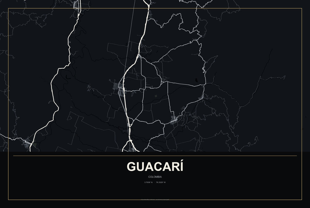 Guacarí, Colombia City Map Aluminum Sign in Metropolitan Noir style