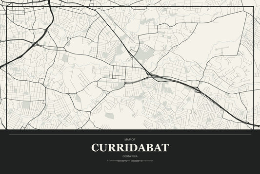 Curridabat, Costa Rica City Map Aluminum Sign in Museum Plaque style