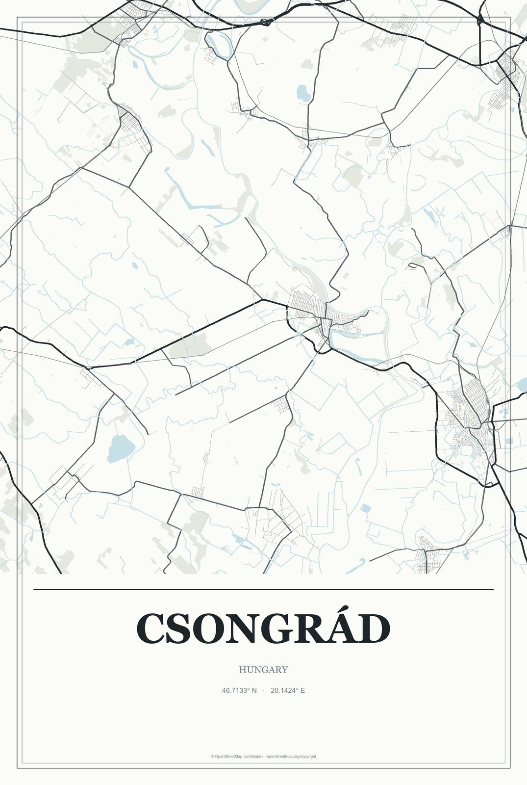 Csongrád, Hungary City Map Aluminum Sign in Gallery Air style