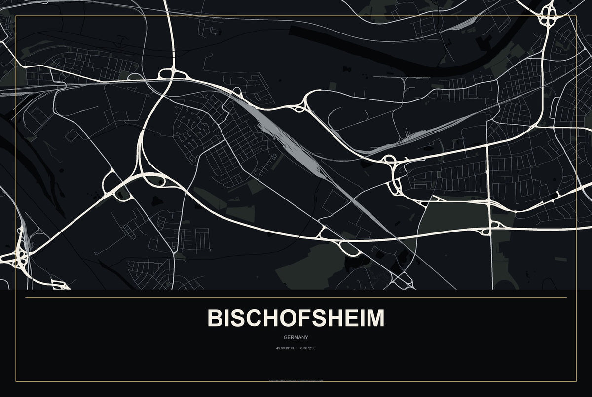 Bischofsheim, Germany City Map Aluminum Sign in Metropolitan Noir style