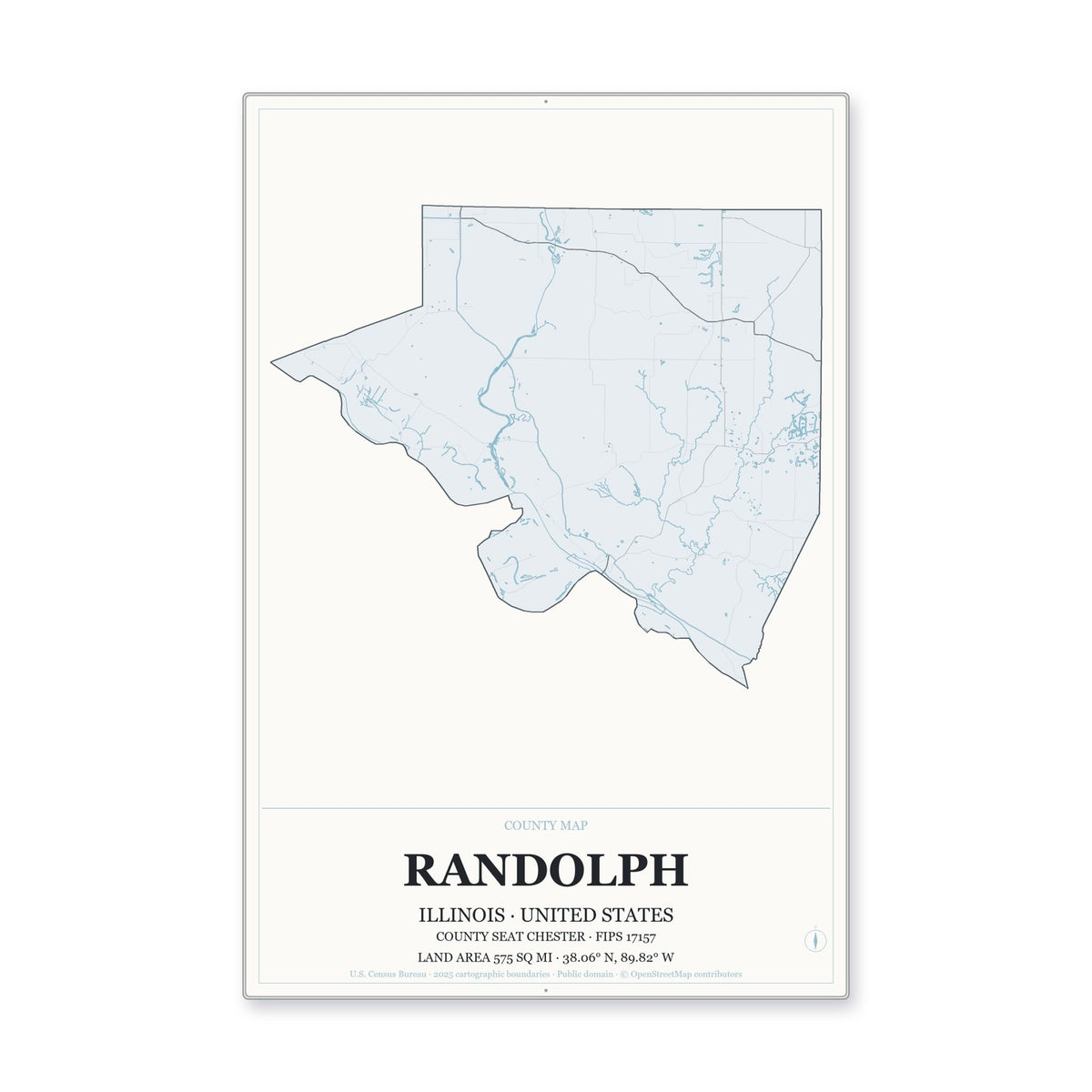 Randolph County, Illinois Map Aluminum Sign in Gallery Air style