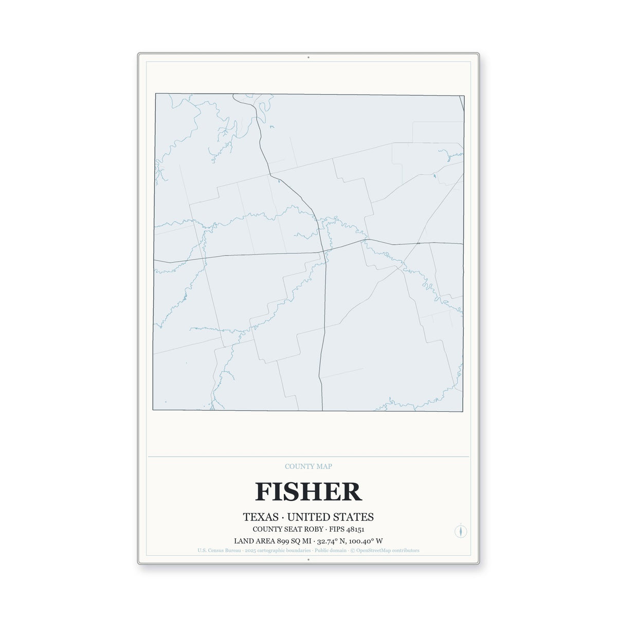 Fisher County, Texas Map Aluminum Sign in Gallery Air style