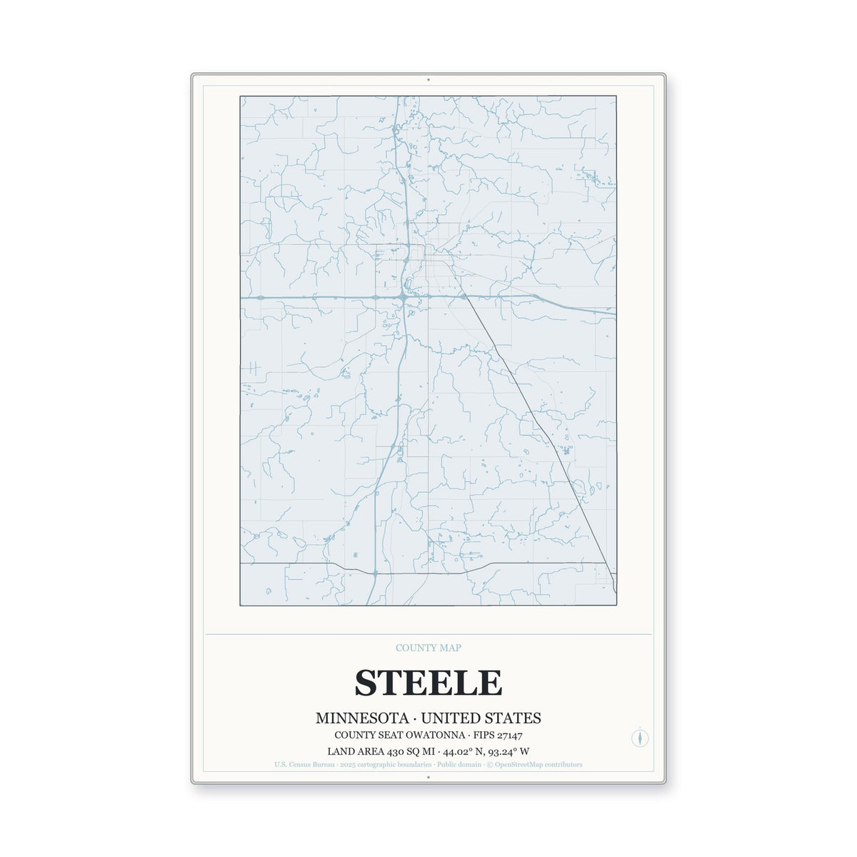 Steele County, Minnesota Map Aluminum Sign in Gallery Air style