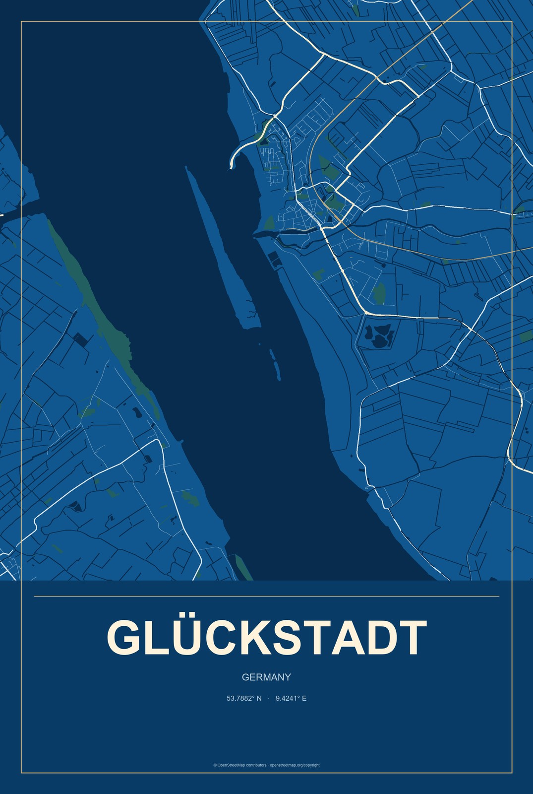 Glückstadt, Germany City Map Aluminum Sign in Harbor Cobalt style