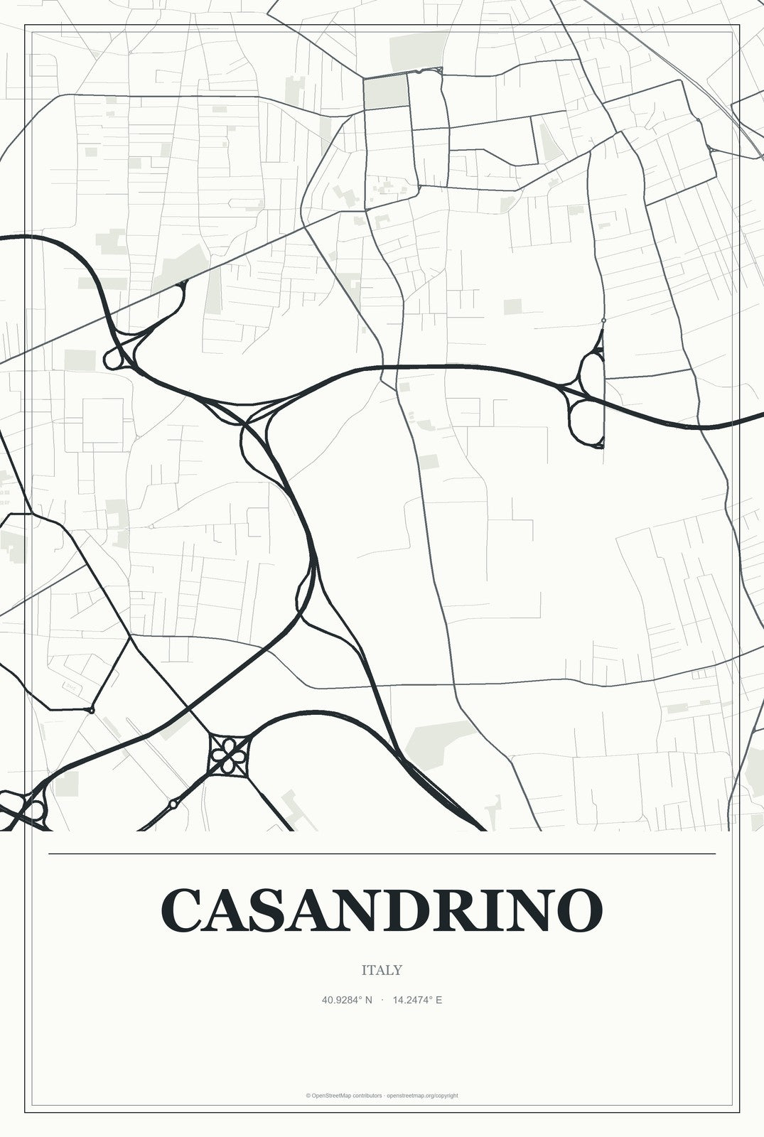 Casandrino, Italy City Map Aluminum Sign in Gallery Air style