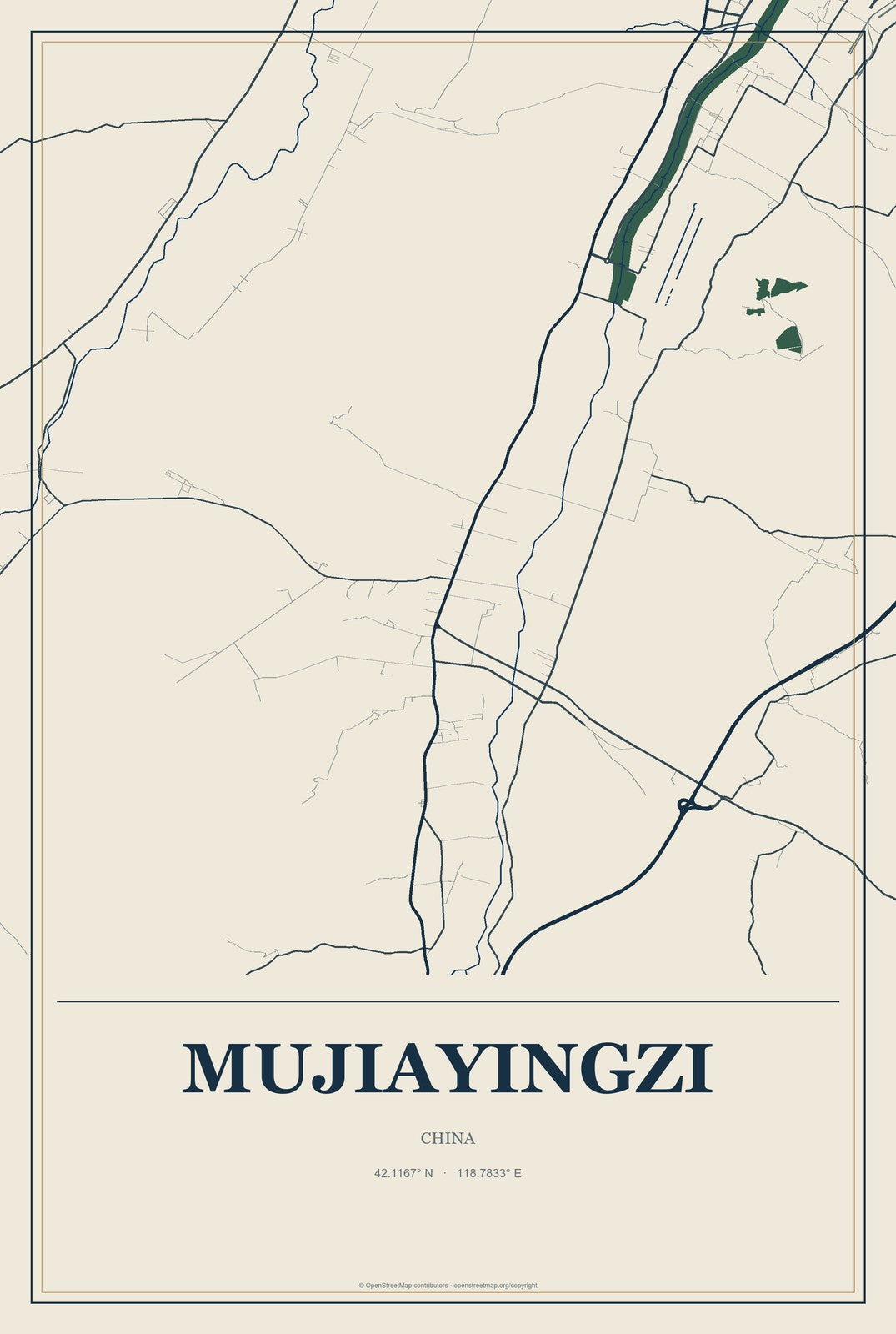 Mujiayingzi, China City Map Aluminum Sign in Coastal Cutout style