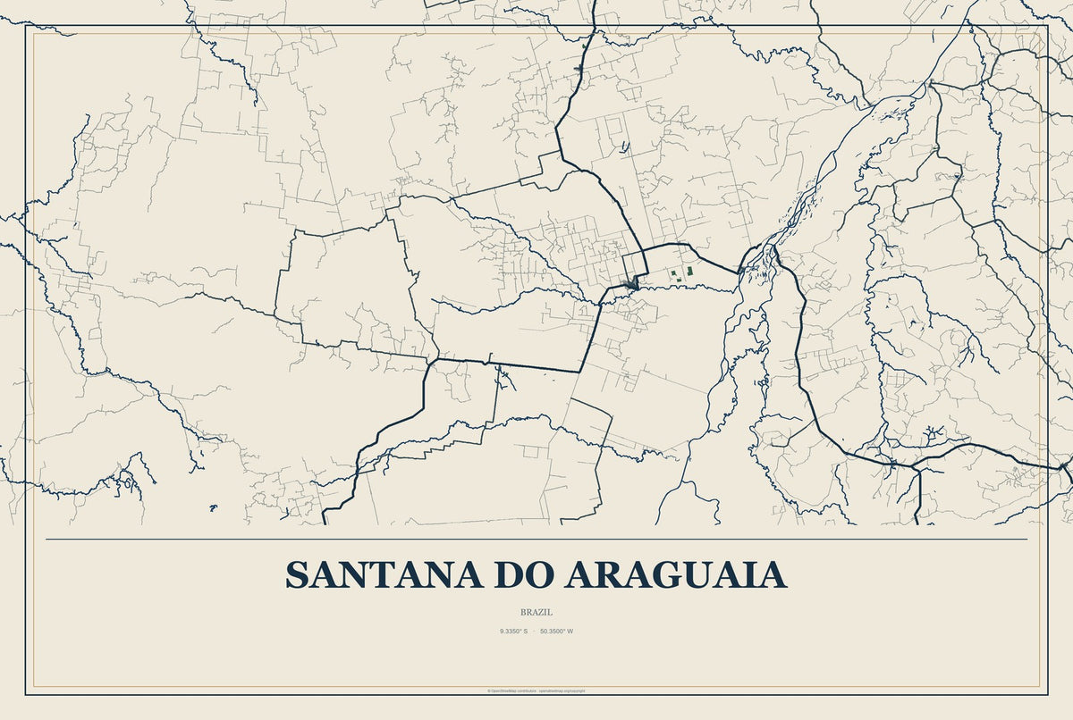 Santana do Araguaia, Brazil City Map Aluminum Sign in Coastal Cutout style