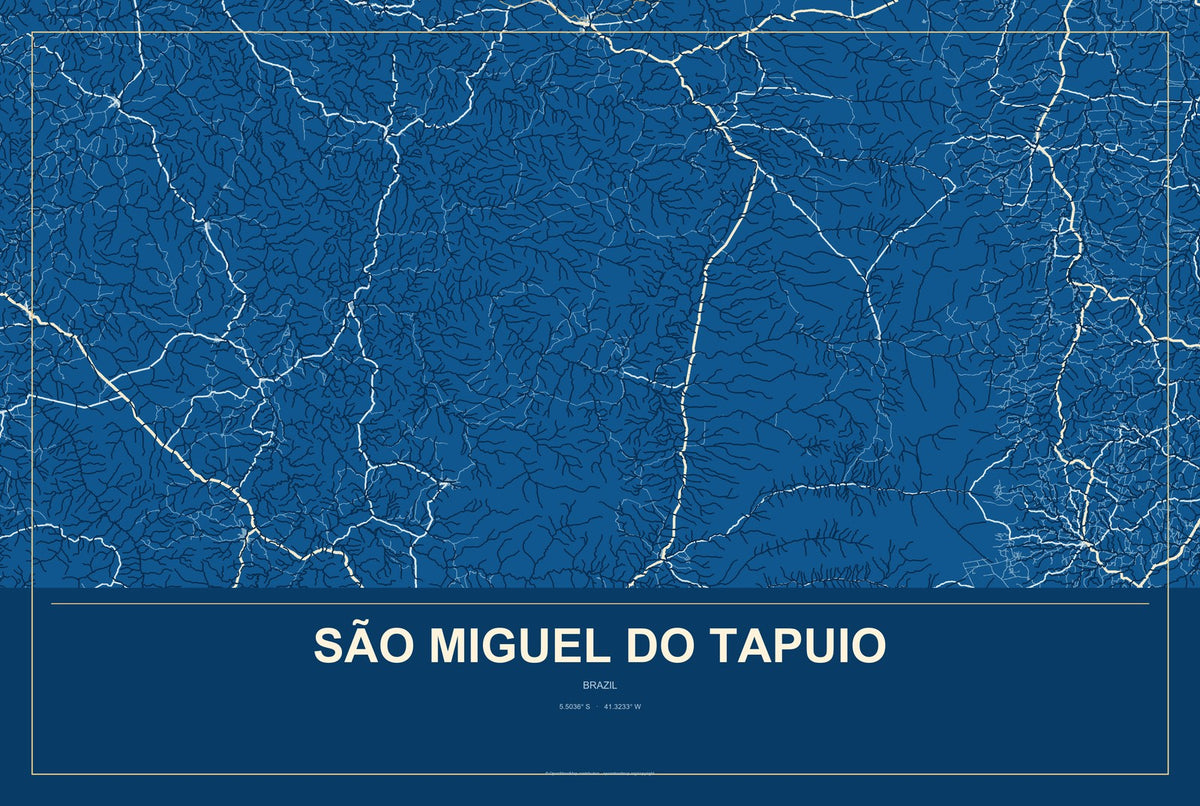 São Miguel do Tapuio, Brazil City Map Aluminum Sign in Harbor Cobalt style