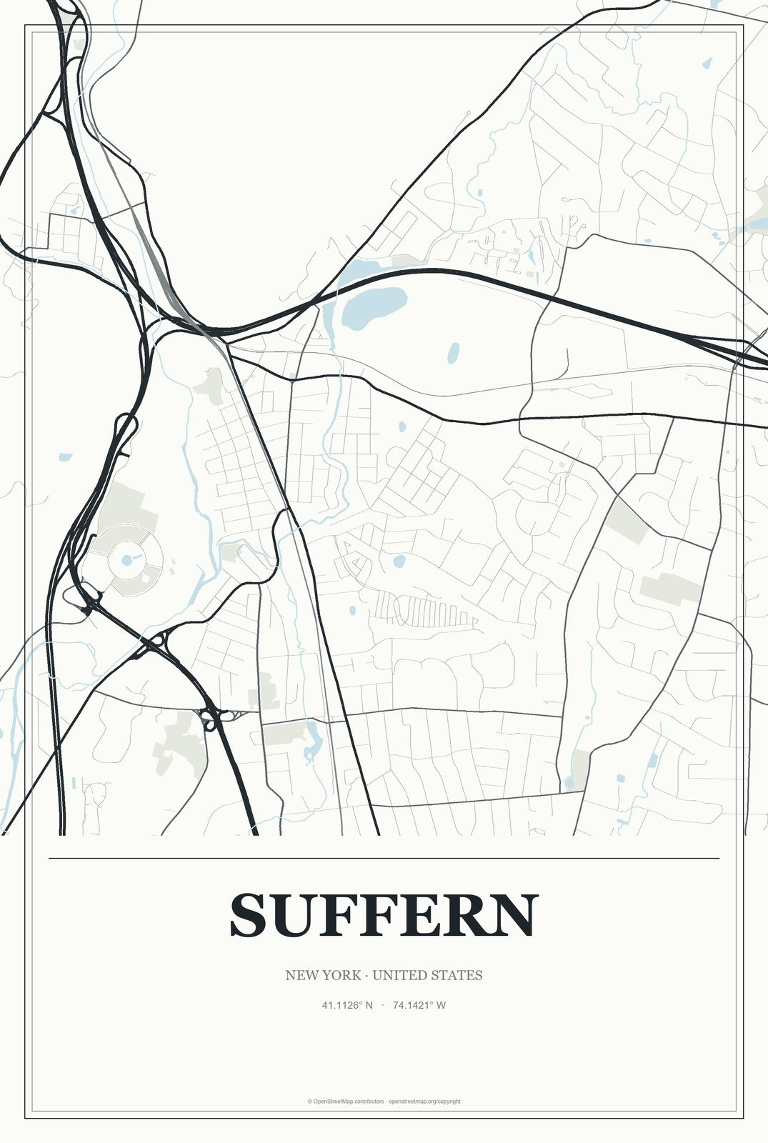 Suffern, New York City Map Aluminum Sign in Gallery Air style