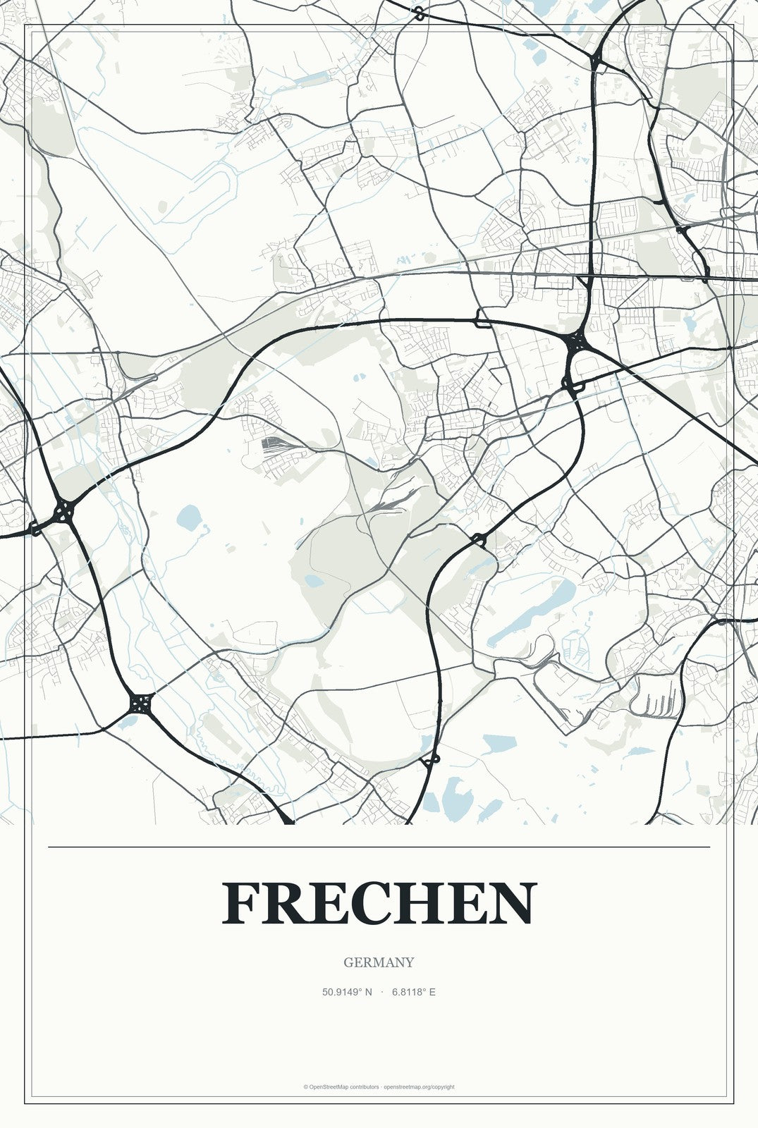Frechen, Germany City Map Aluminum Sign in Gallery Air style