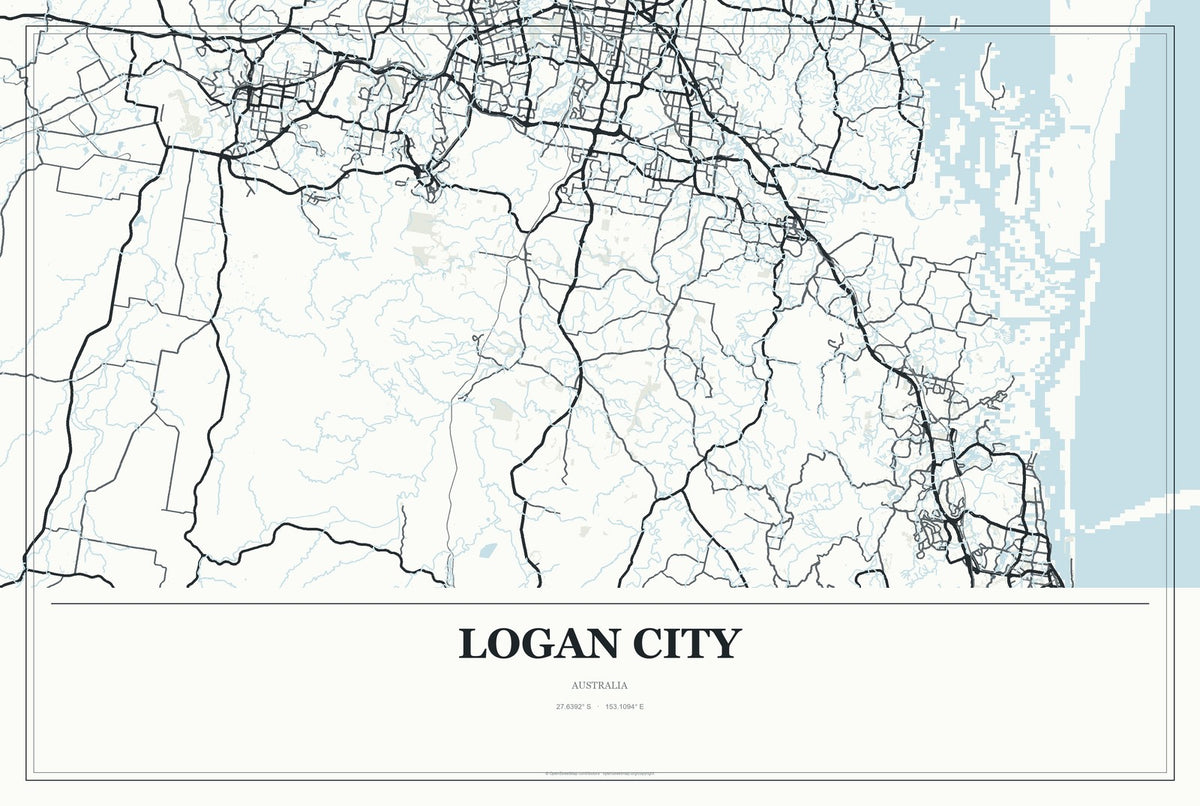 Logan City, Australia City Map Aluminum Sign in Gallery Air style