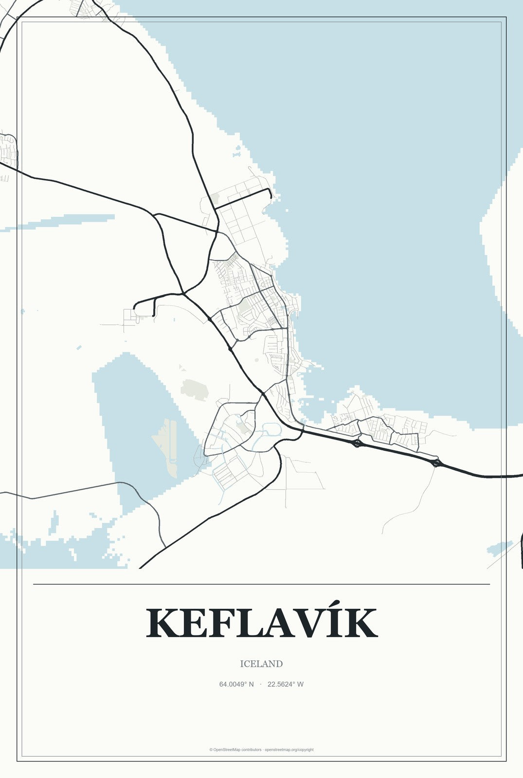 Keflavík, Iceland City Map Aluminum Sign in Gallery Air style