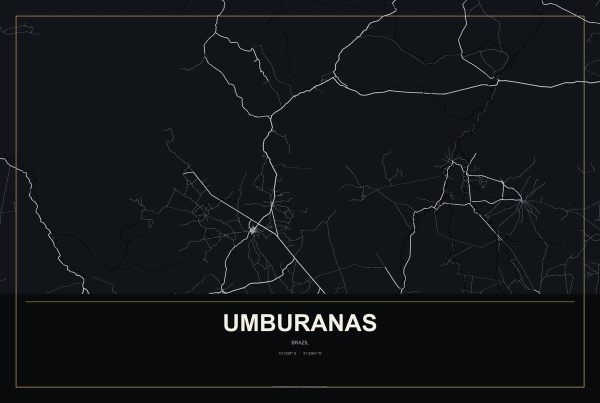 Umburanas, Brazil City Map Aluminum Sign in Metropolitan Noir style