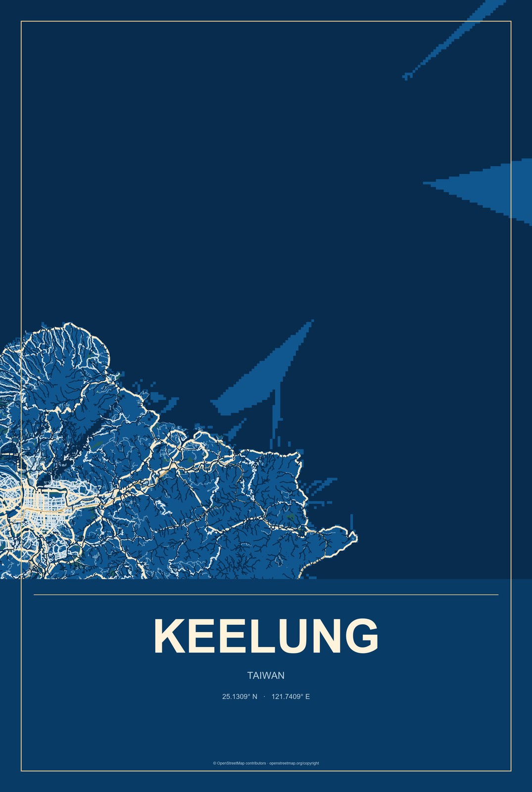 Keelung, Taiwan City Map Aluminum Sign in Harbor Cobalt style