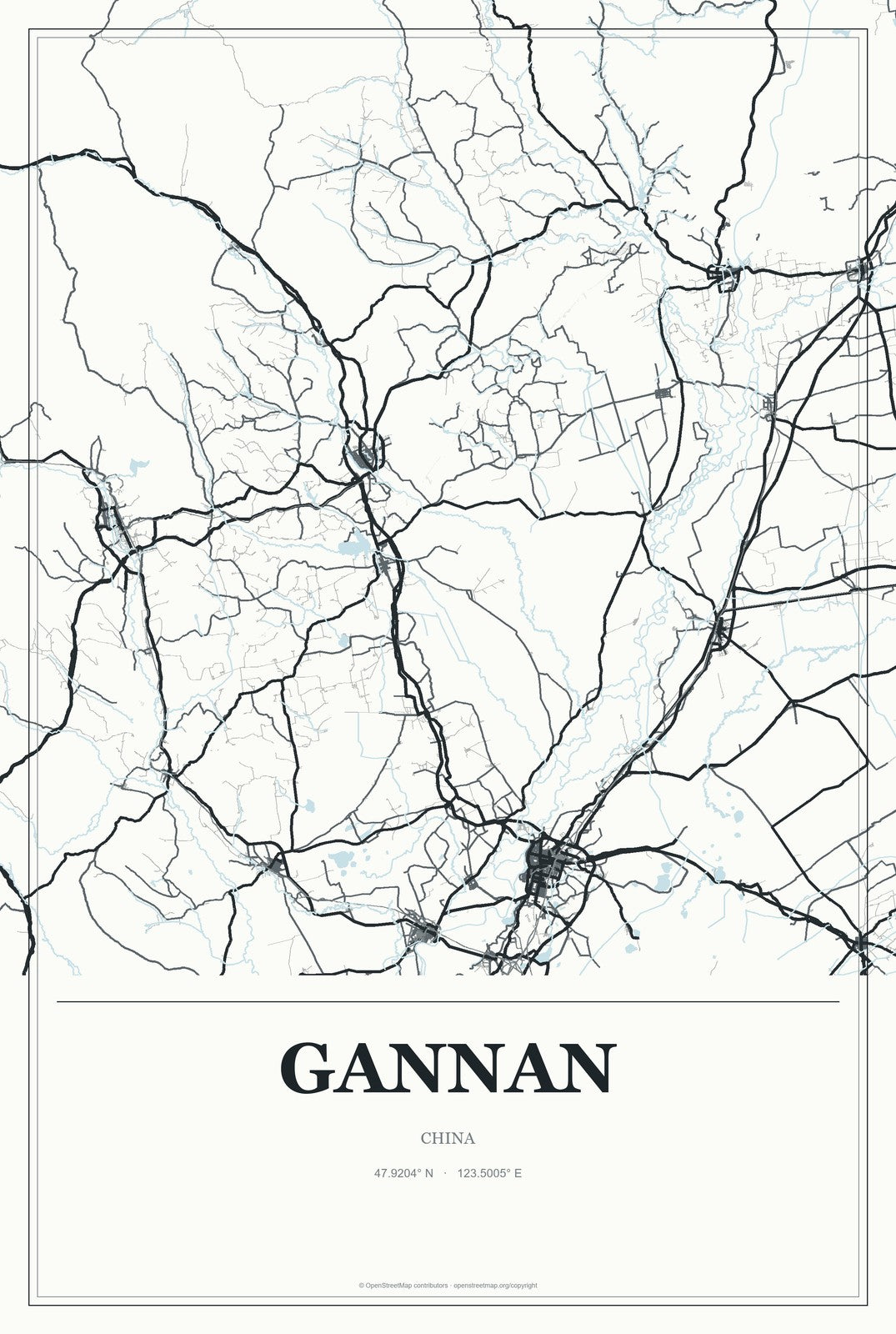 Gannan, China City Map Aluminum Sign in Gallery Air style