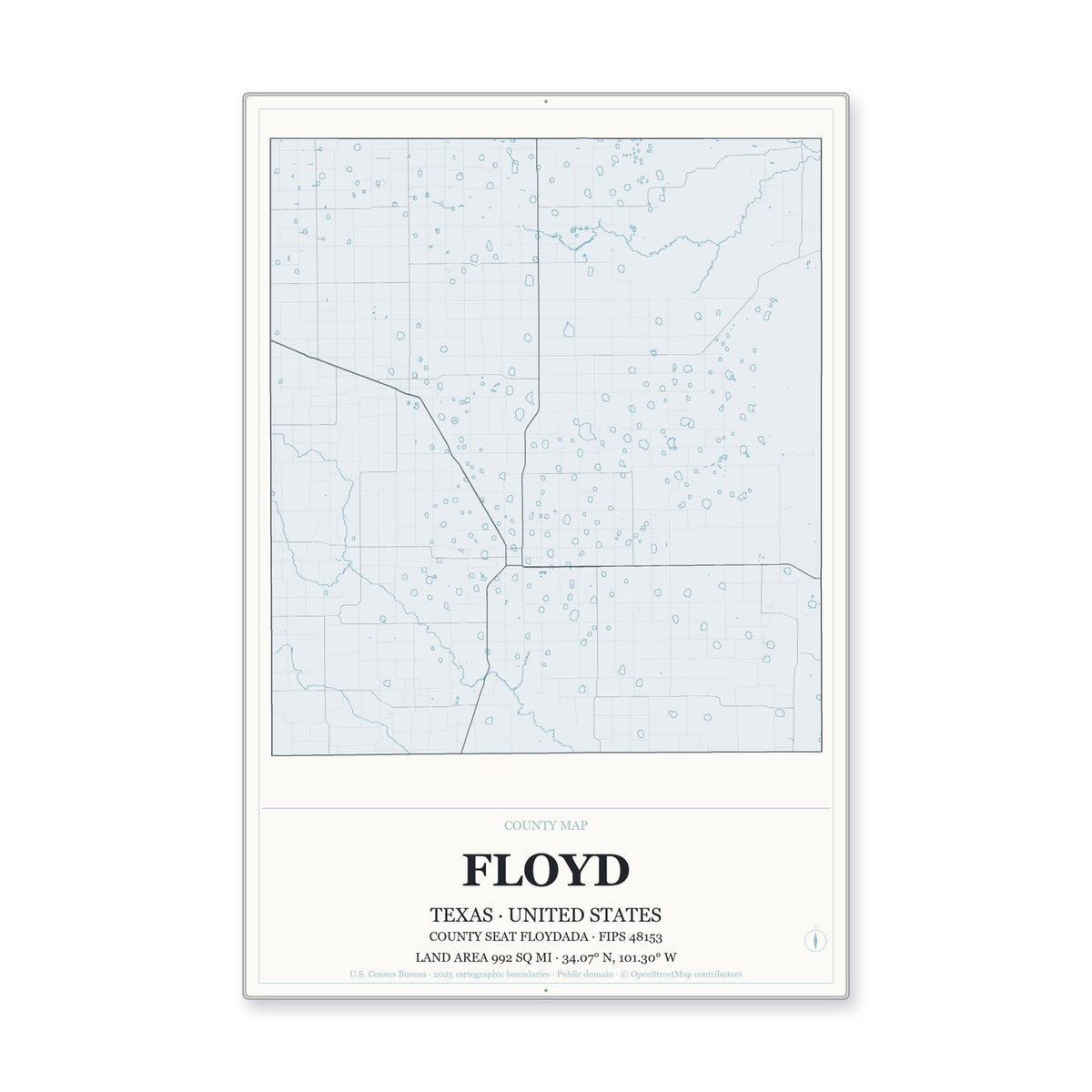 Floyd County, Texas Map Aluminum Sign in Gallery Air style