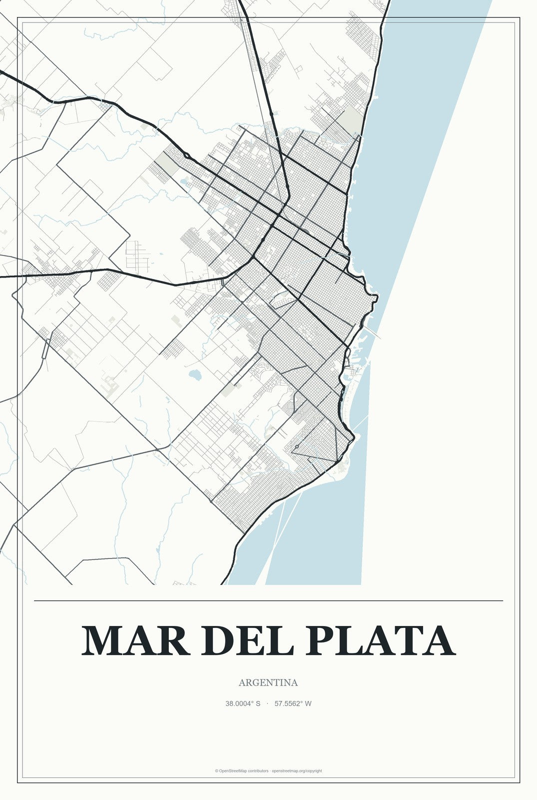Mar del Plata, Argentina City Map Aluminum Sign in Gallery Air style