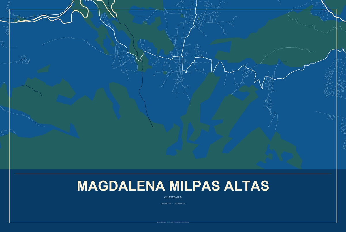 Magdalena Milpas Altas, Guatemala City Map Aluminum Sign in Harbor Cobalt style