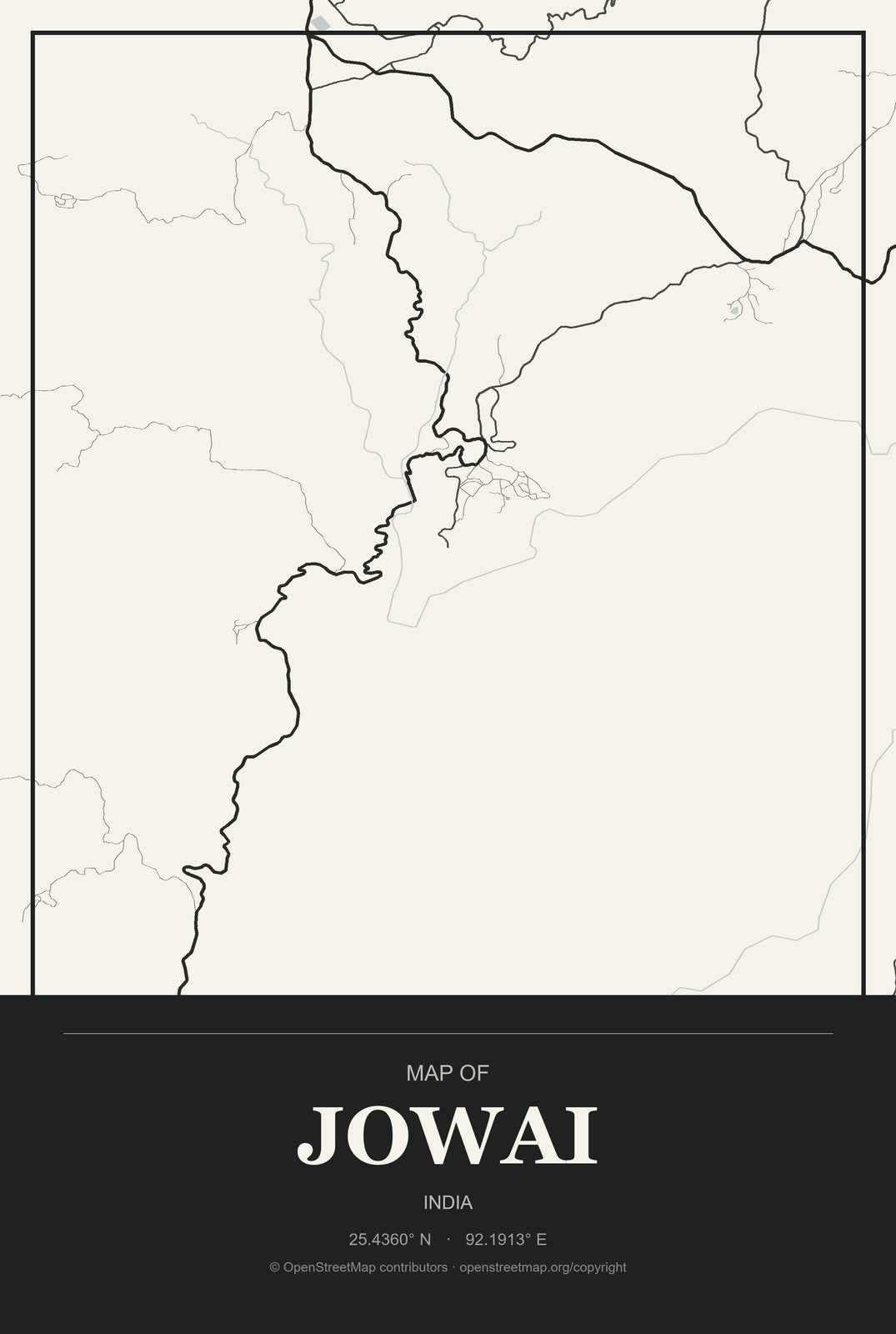 Jowai, India City Map Aluminum Sign in Museum Plaque style