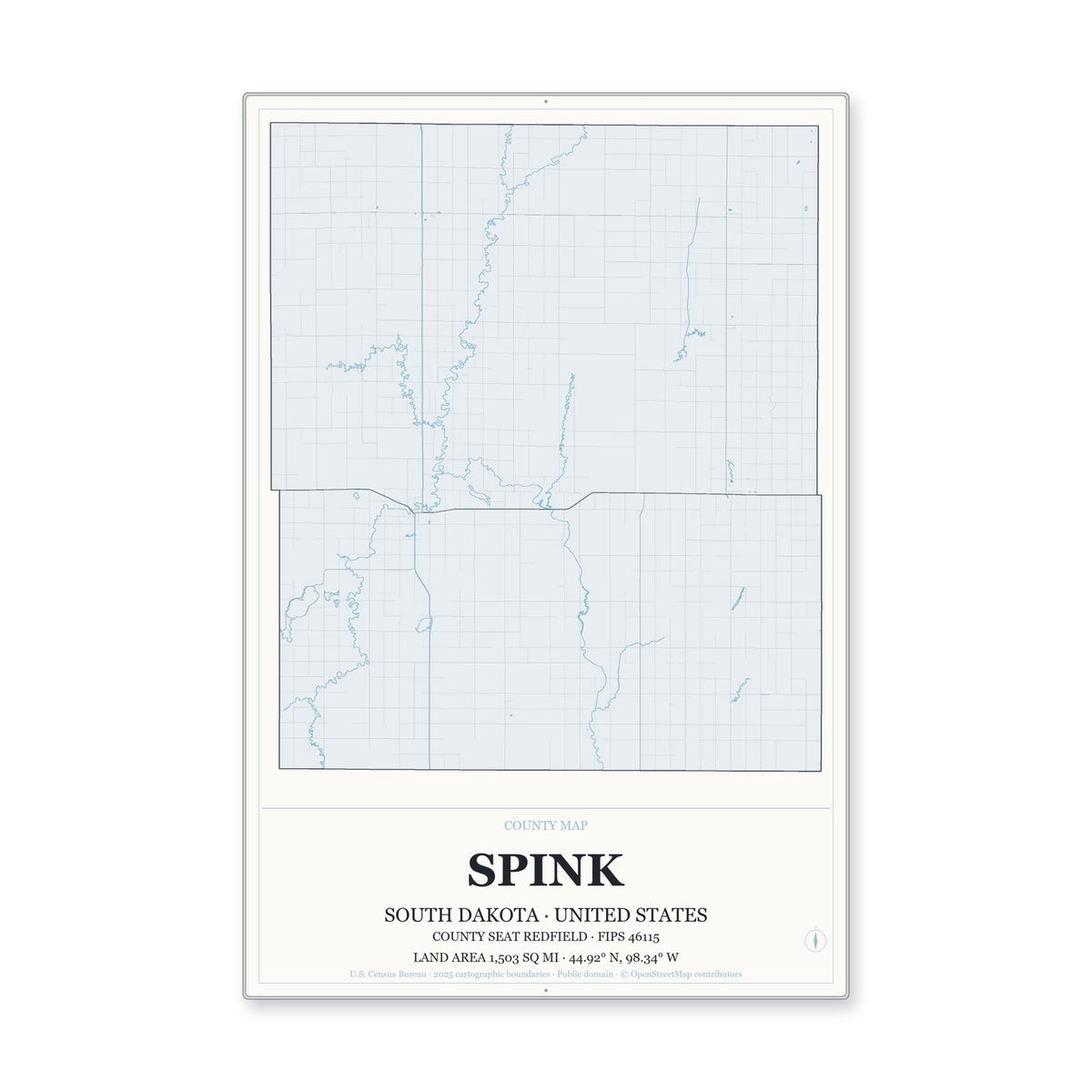 Spink County, South Dakota Map Aluminum Sign in Gallery Air style