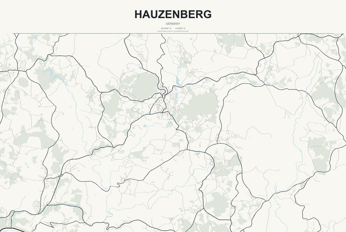 Hauzenberg, Germany City Map Aluminum Sign in Headline Atlas style