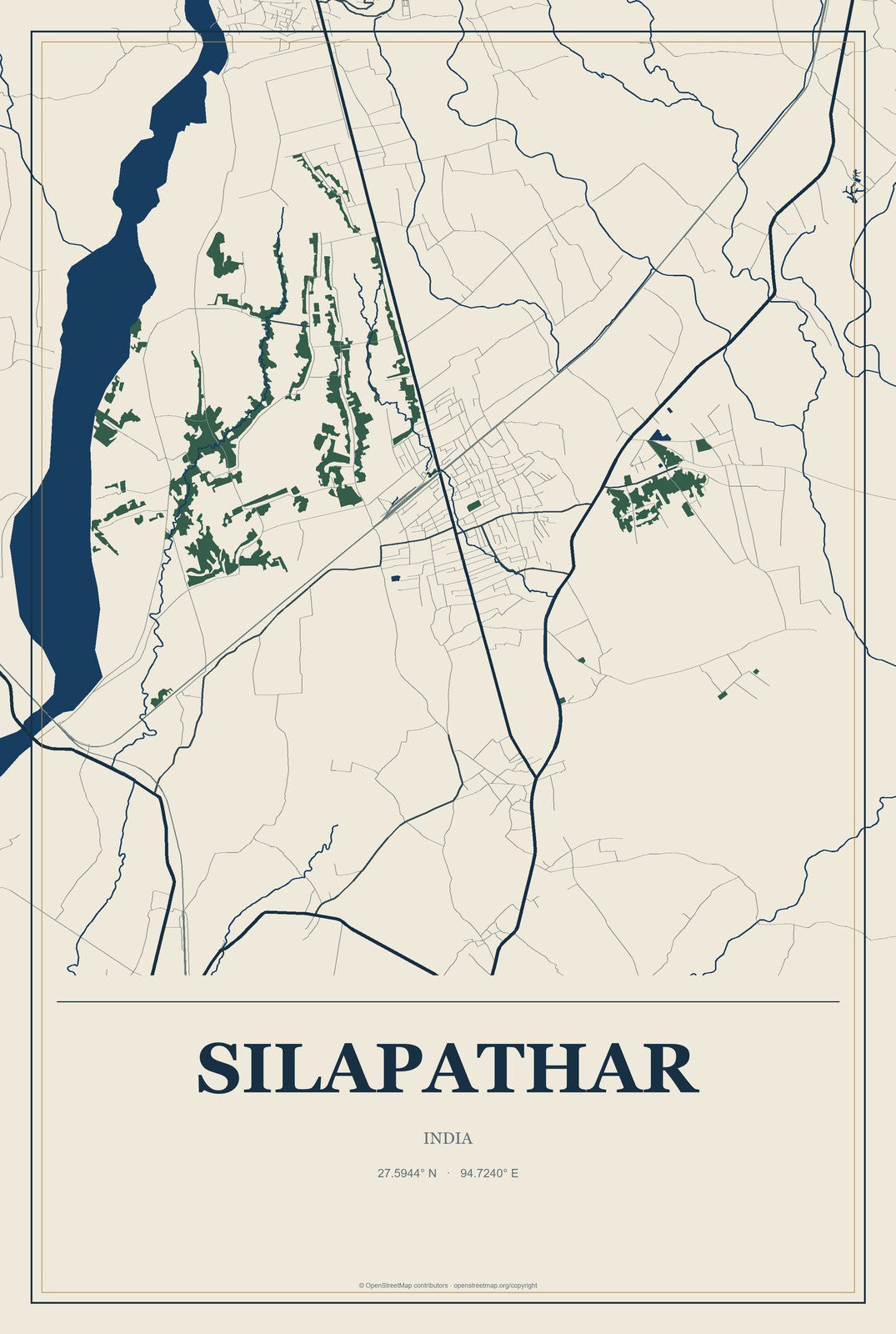 Silapathar, India City Map Aluminum Sign in Coastal Cutout style