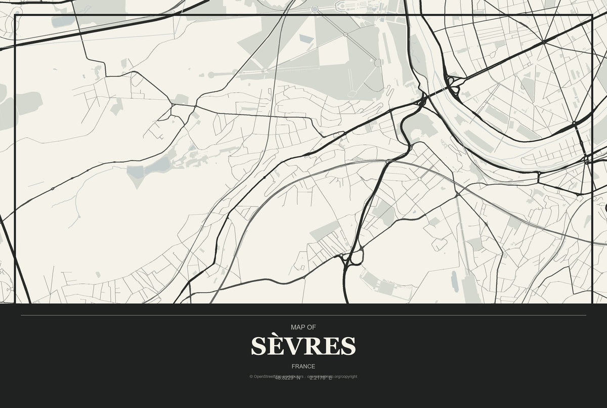 Sèvres, France City Map Aluminum Sign in Museum Plaque style