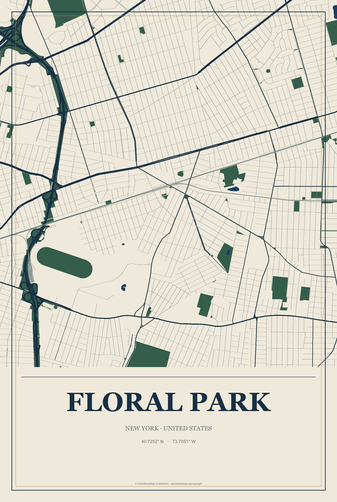 Floral Park, New York City Map Aluminum Sign in Coastal Cutout style