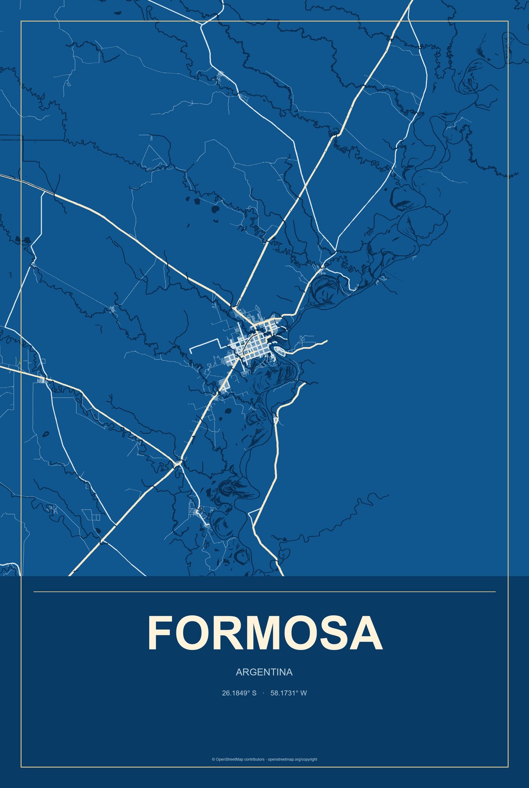 Formosa, Argentina City Map Aluminum Sign in Harbor Cobalt style