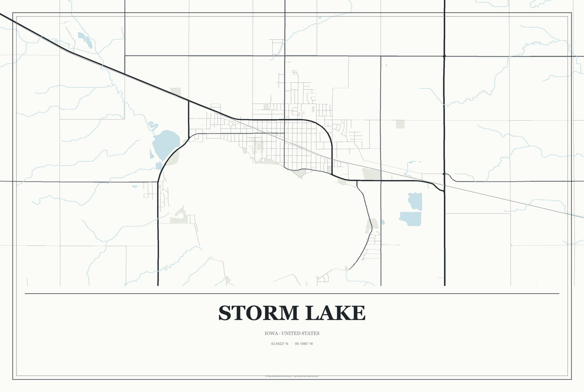 Storm Lake, Iowa City Map Aluminum Sign in Gallery Air style