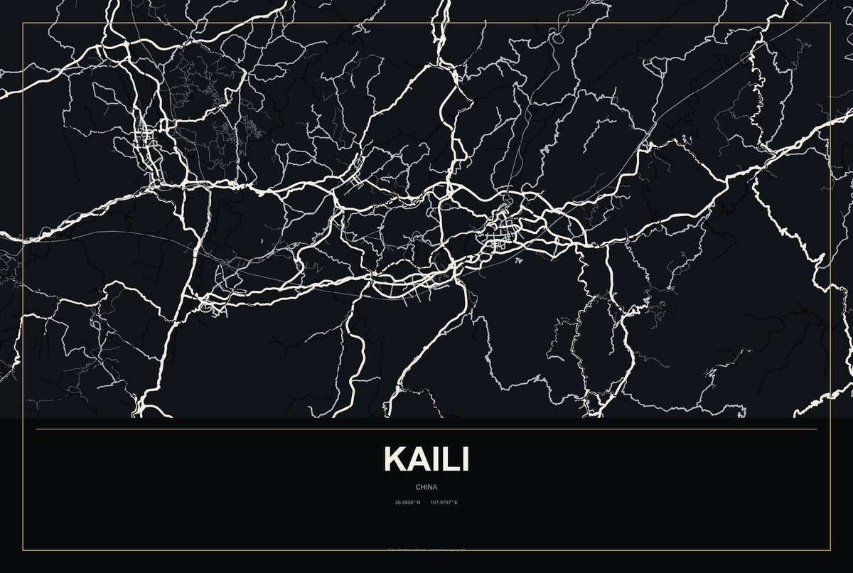 Kaili, China City Map Aluminum Sign in Metropolitan Noir style