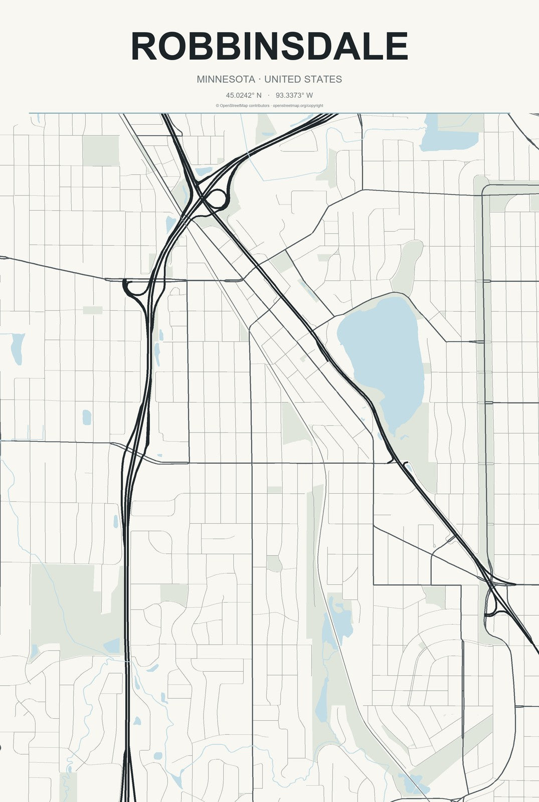 Robbinsdale, Minnesota City Map Aluminum Sign in Headline Atlas style