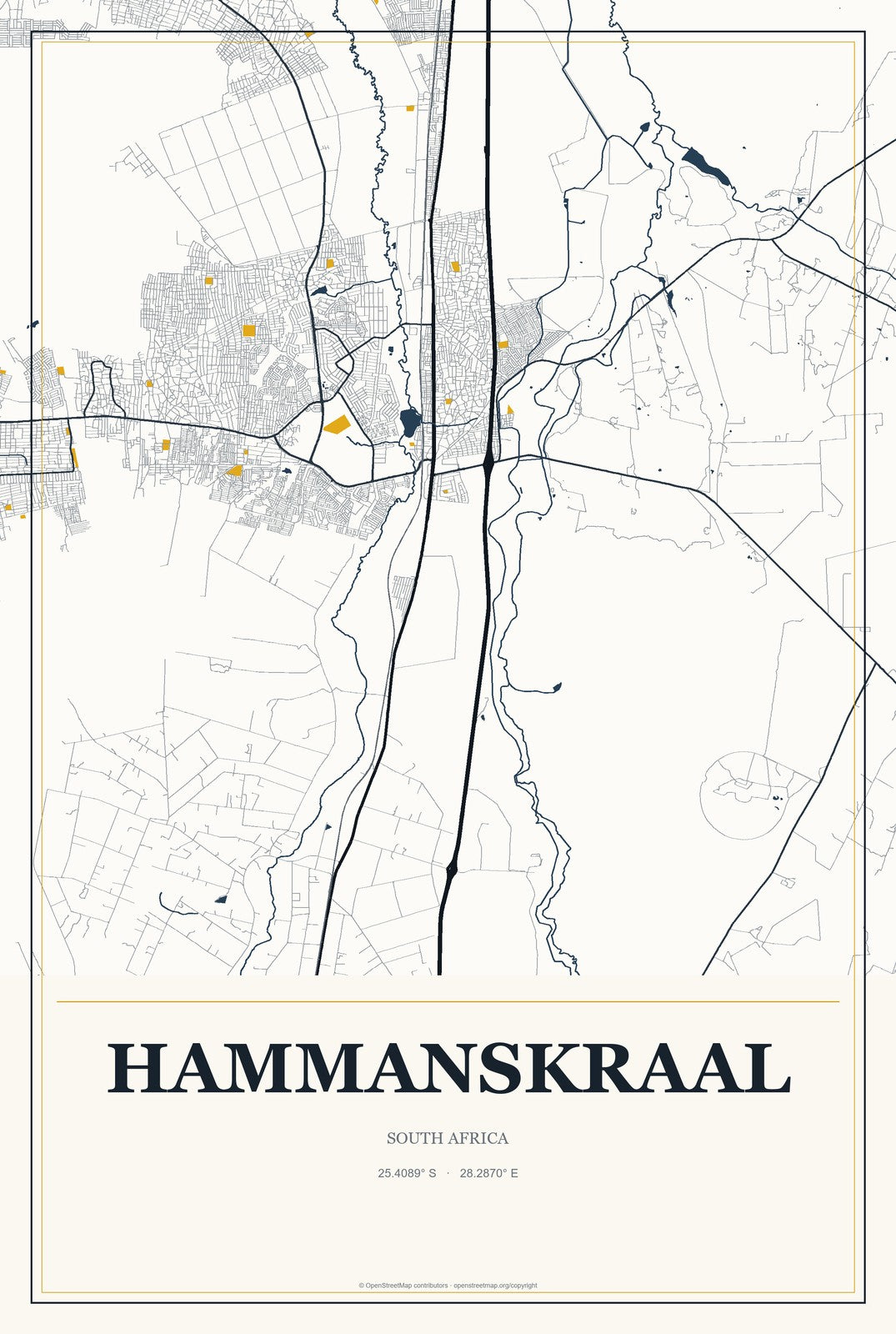 Hammanskraal, South Africa City Map Aluminum Sign in Citrine Modern style