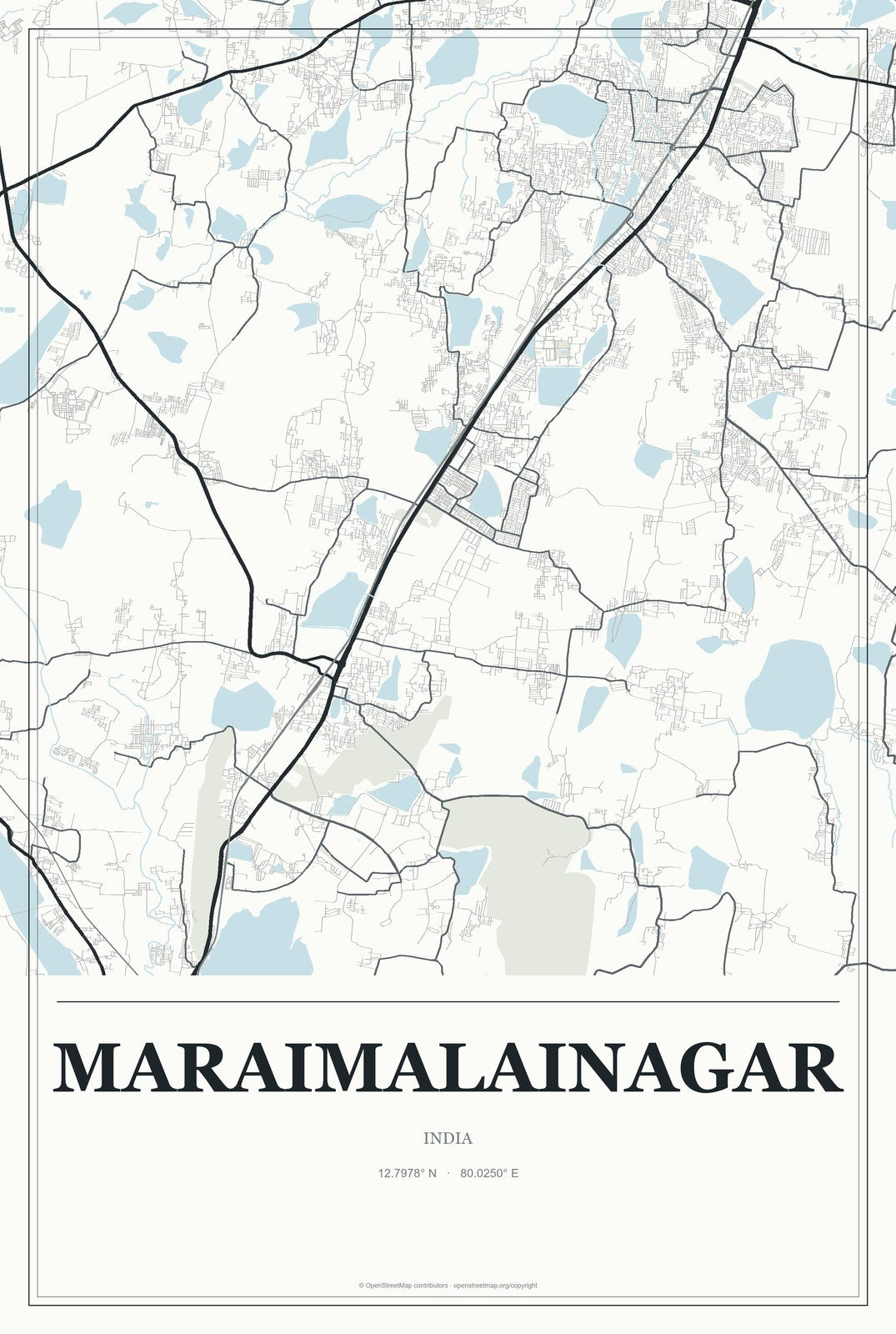 Maraimalainagar, India City Map Aluminum Sign in Gallery Air style