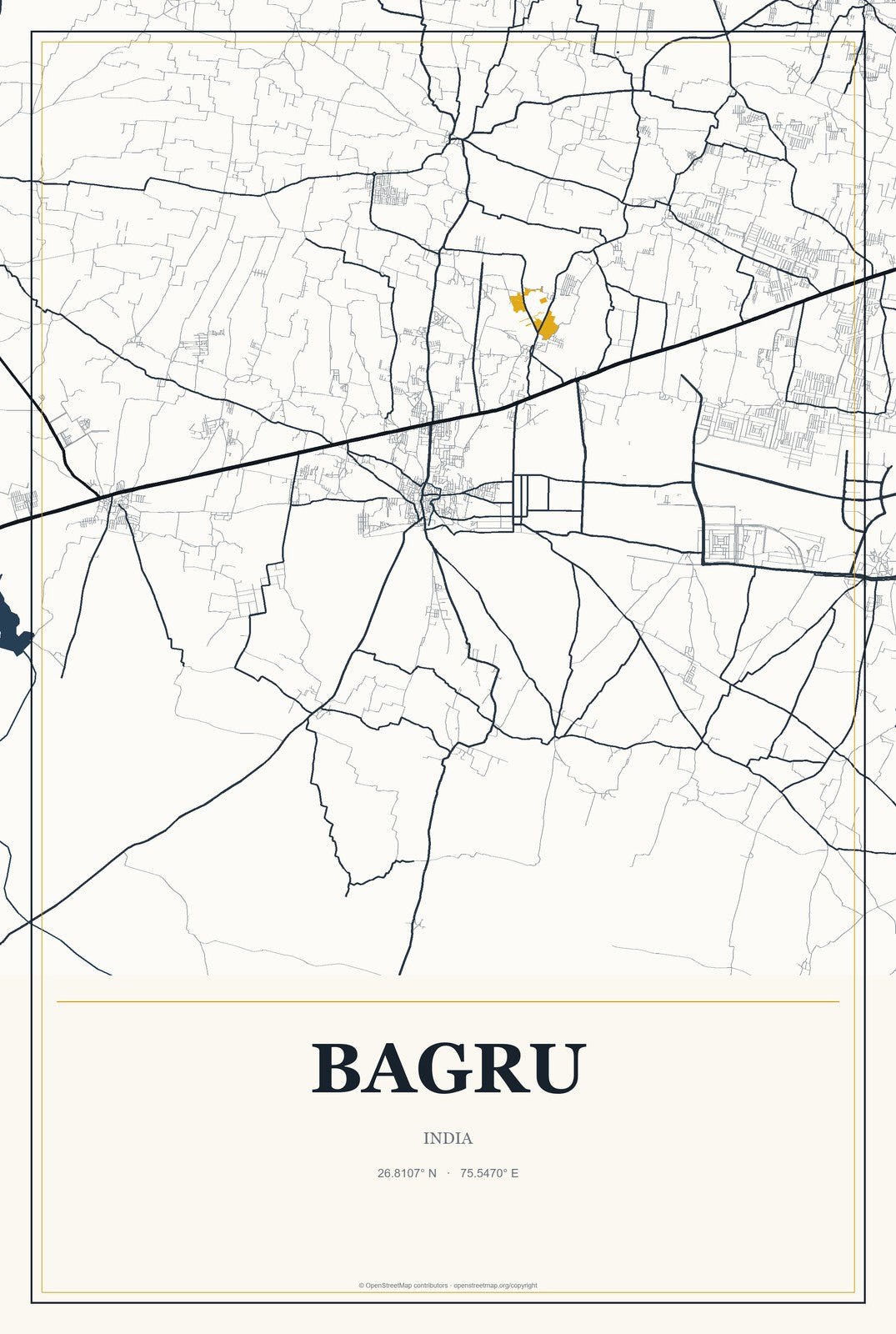 Bagru, India City Map Aluminum Sign in Citrine Modern style