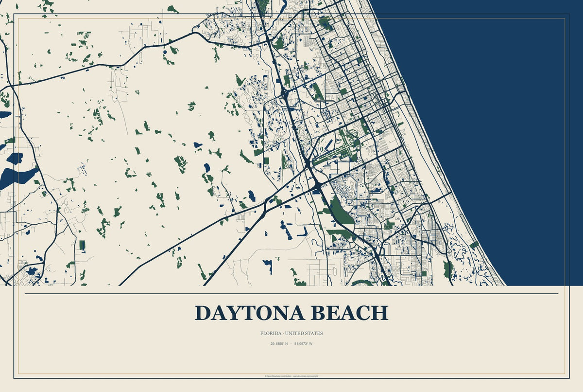 Daytona Beach, Florida City Map Aluminum Sign in Coastal Cutout style