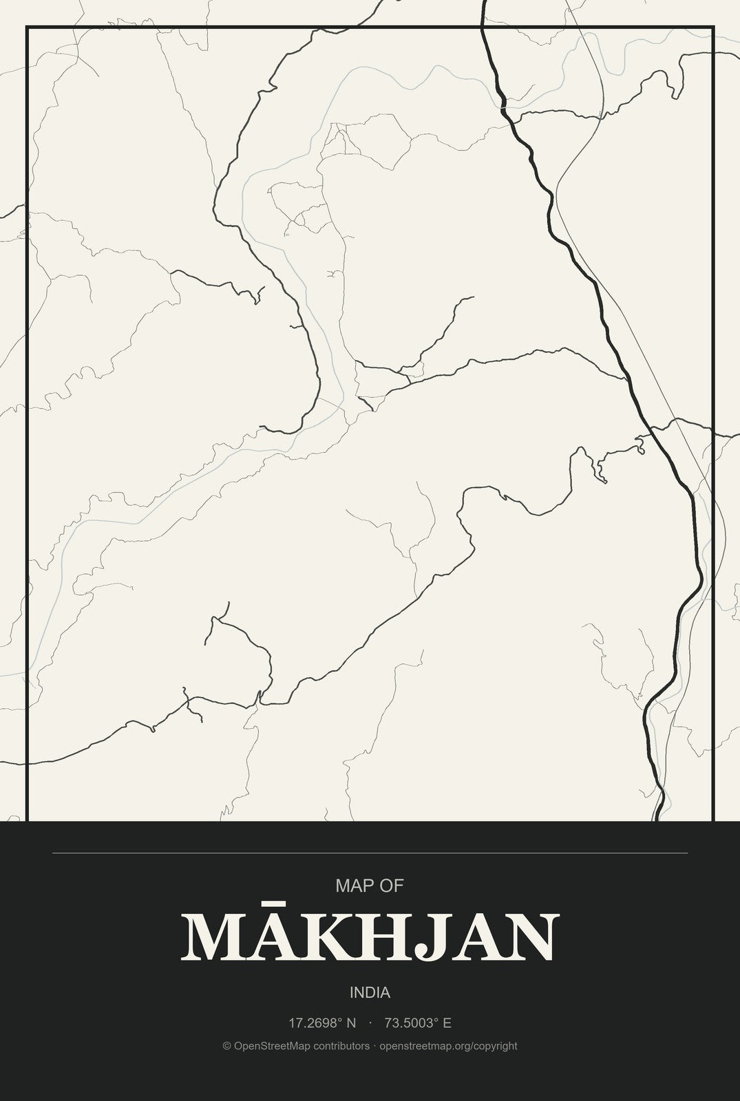 Mākhjan, India City Map Aluminum Sign in Museum Plaque style