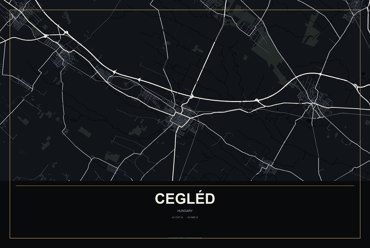 Cegléd, Hungary City Map Aluminum Sign in Metropolitan Noir style