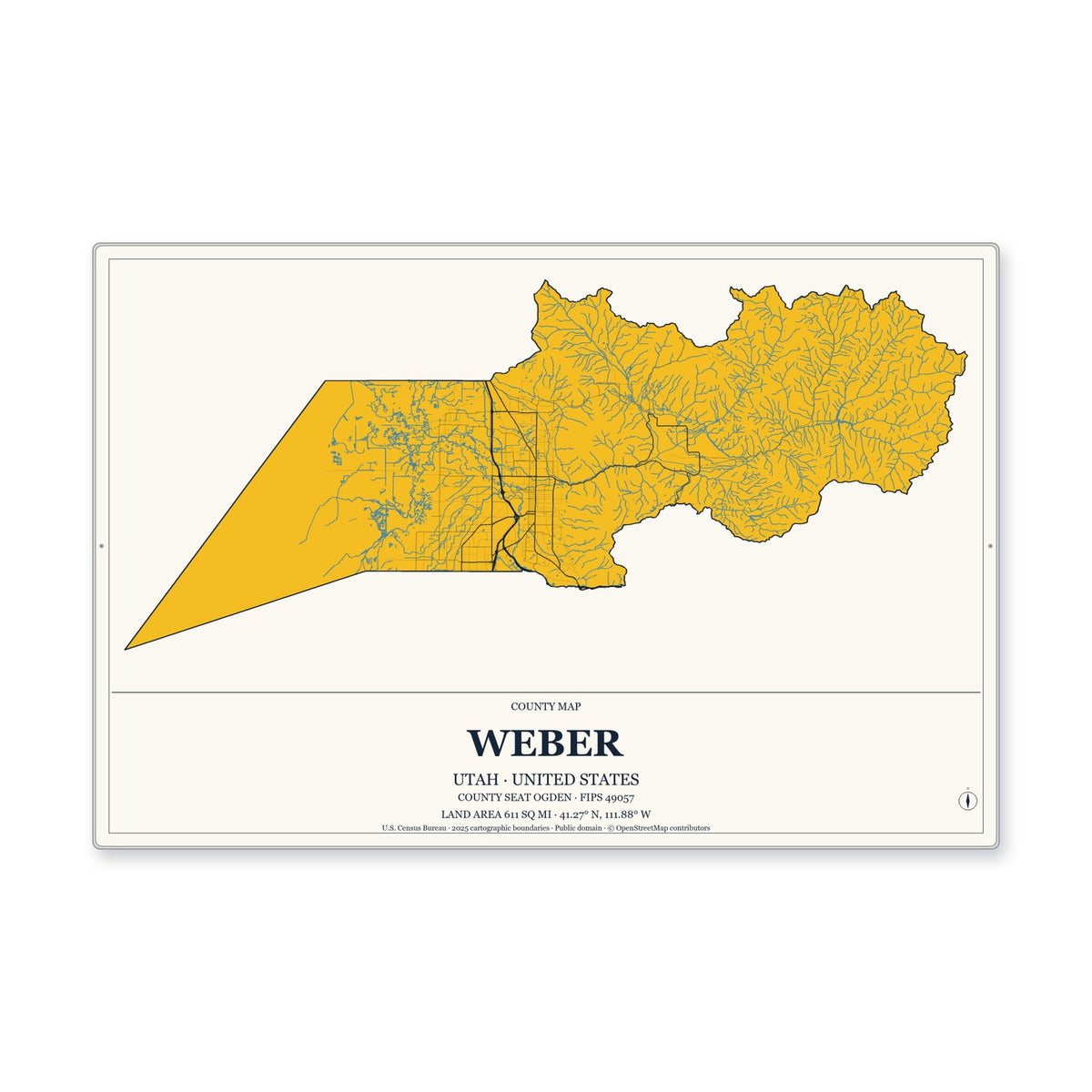 Weber County, Utah Map Aluminum Sign in Citrine Modern style