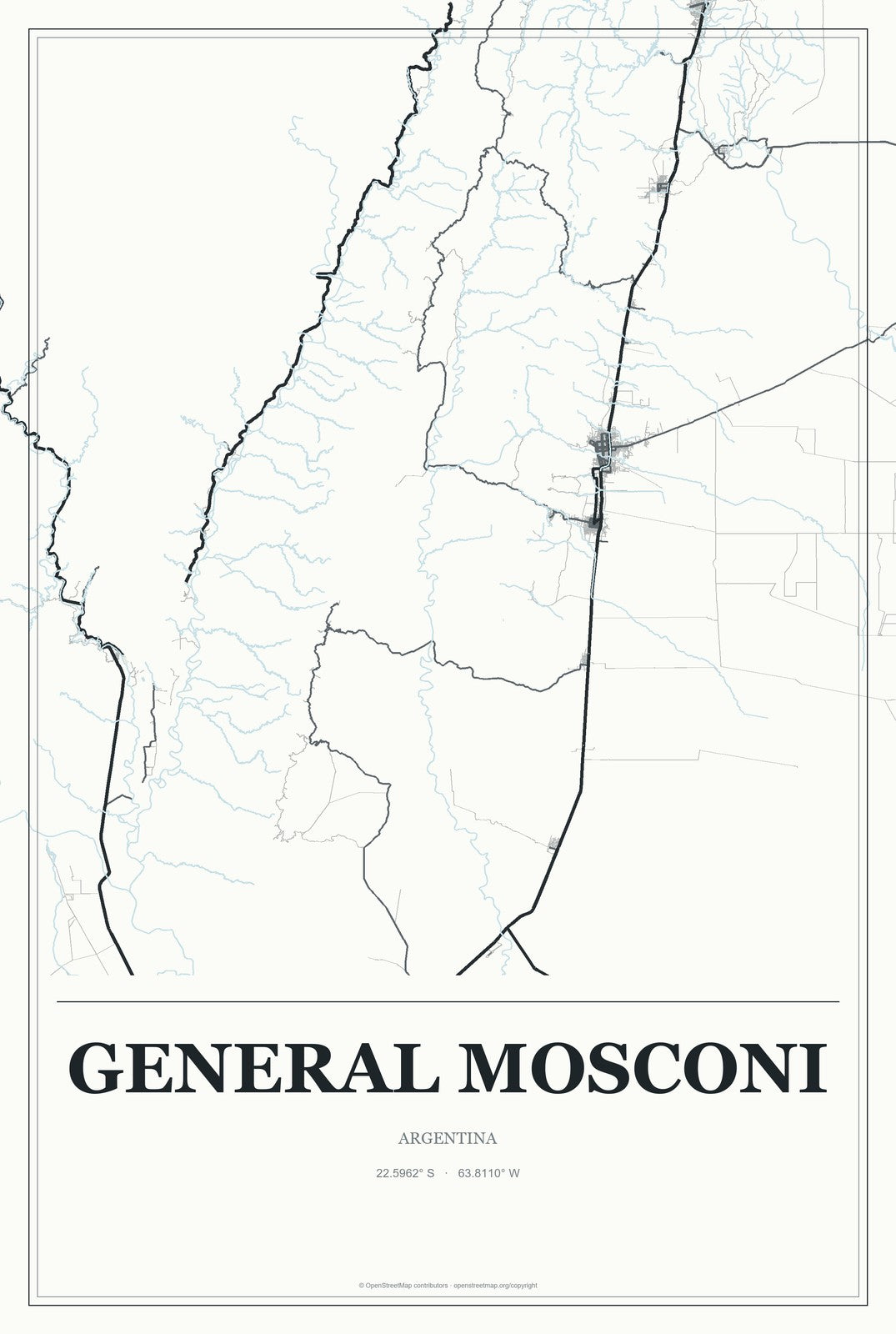 General Mosconi, Argentina City Map Aluminum Sign in Gallery Air style