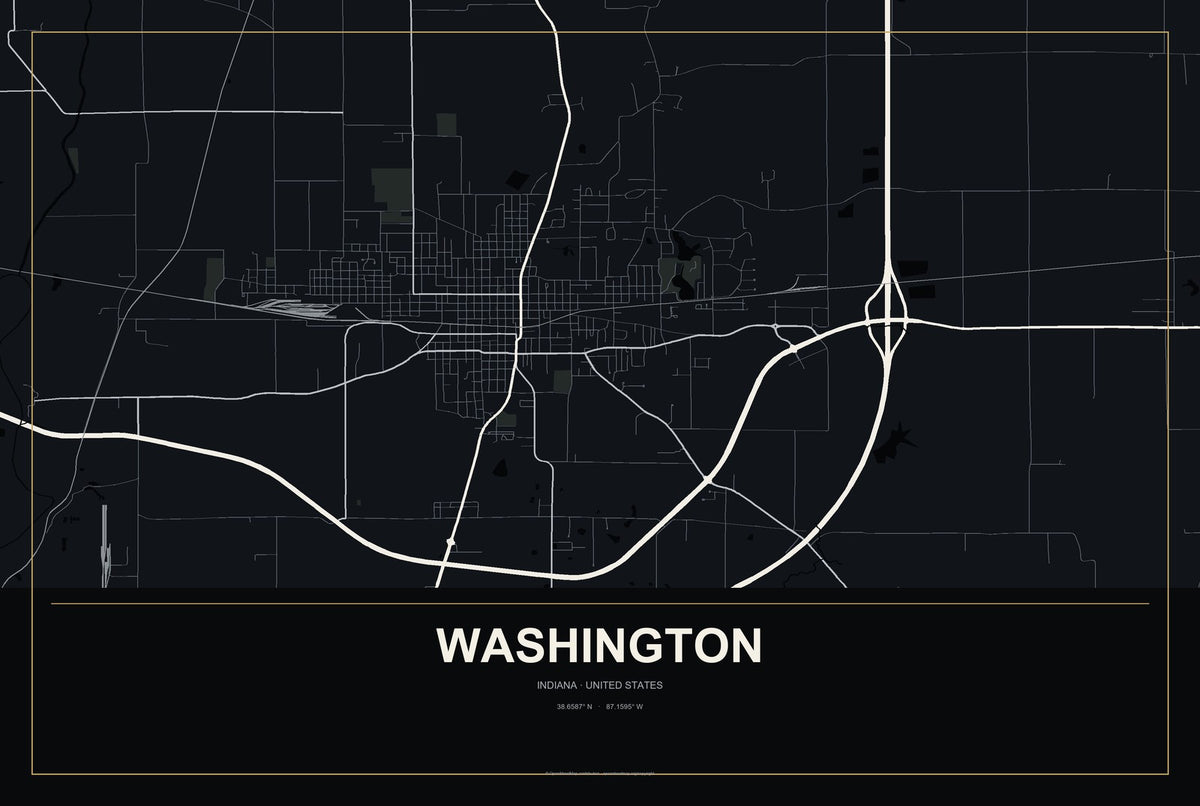 Washington, Indiana City Map Aluminum Sign in Metropolitan Noir style