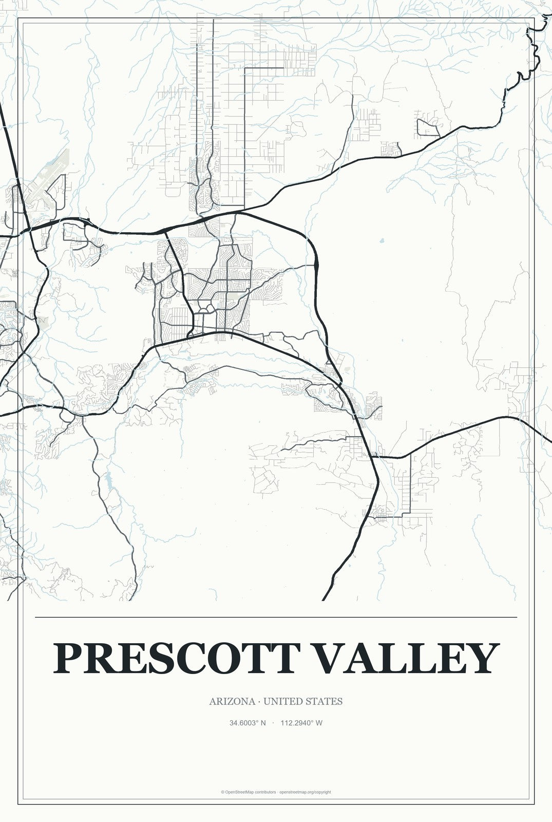 Prescott Valley, Arizona City Map Aluminum Sign in Gallery Air style